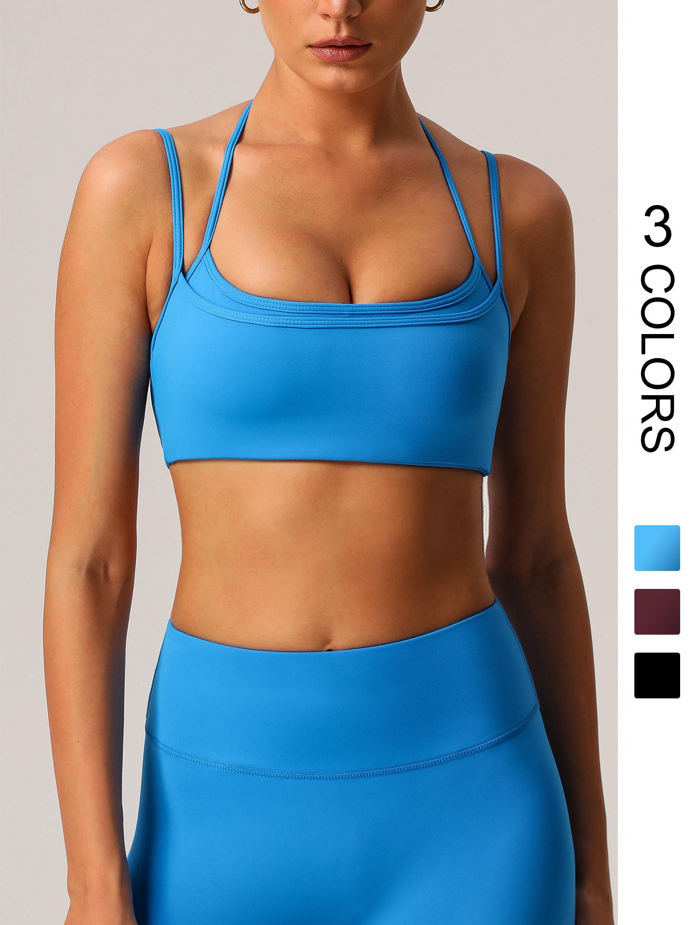 Women's Solid Halter Neck Sports Bra, Breathable Comfortable Wireless Sports Bra, Ladies Sportswear for Indoor Outdoor Wear, Gymswear, Workout Bras, Workout Clothes Women