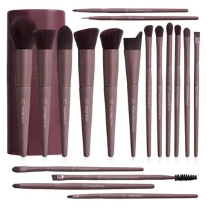18-Piece Face Makeup Brushes Set with Storage Tube, Includes Foundation Brush, Loose Powder Brush, Blush Brush, Blender Brush, Eyeshadow Brush, Beginner Friendly Makeup Kit (Rust Brown)