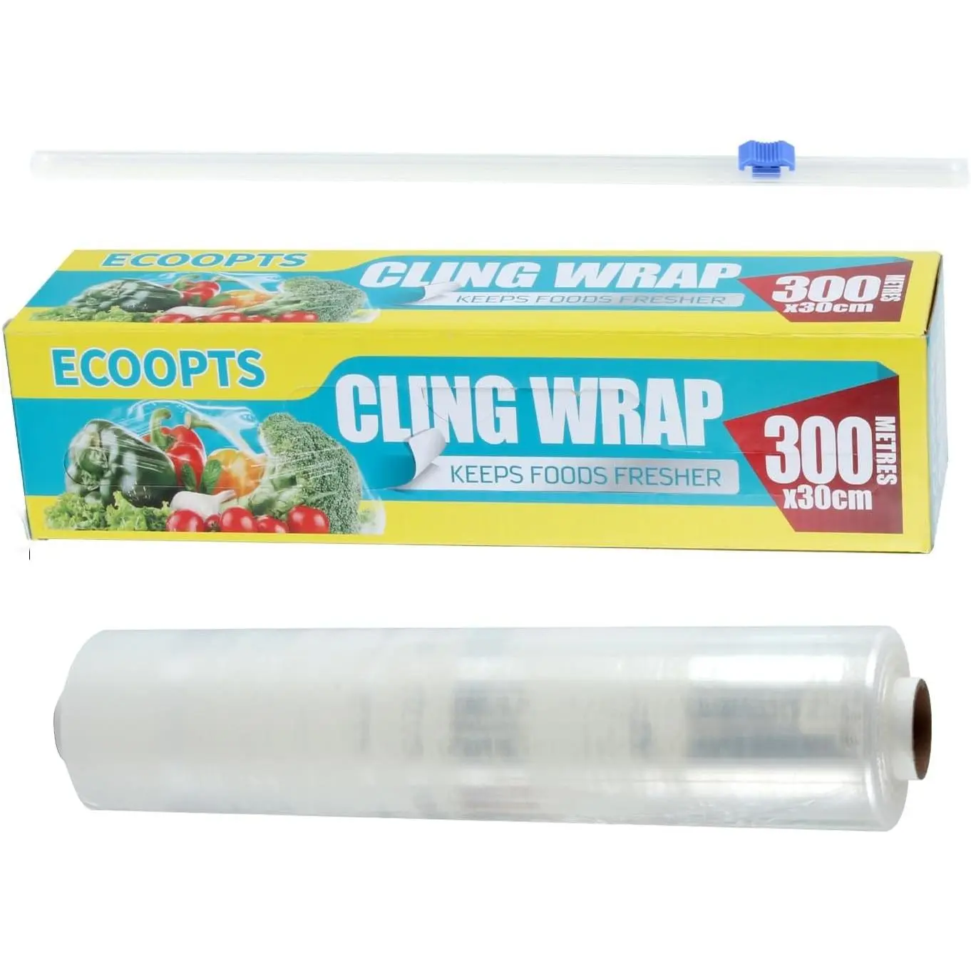 Plastic Food Wrap 968 SQ. FT. Kitchen Cling Wrap Includes Slide Cutter BPA-Free Clear Cling Film 30cm×300Meters