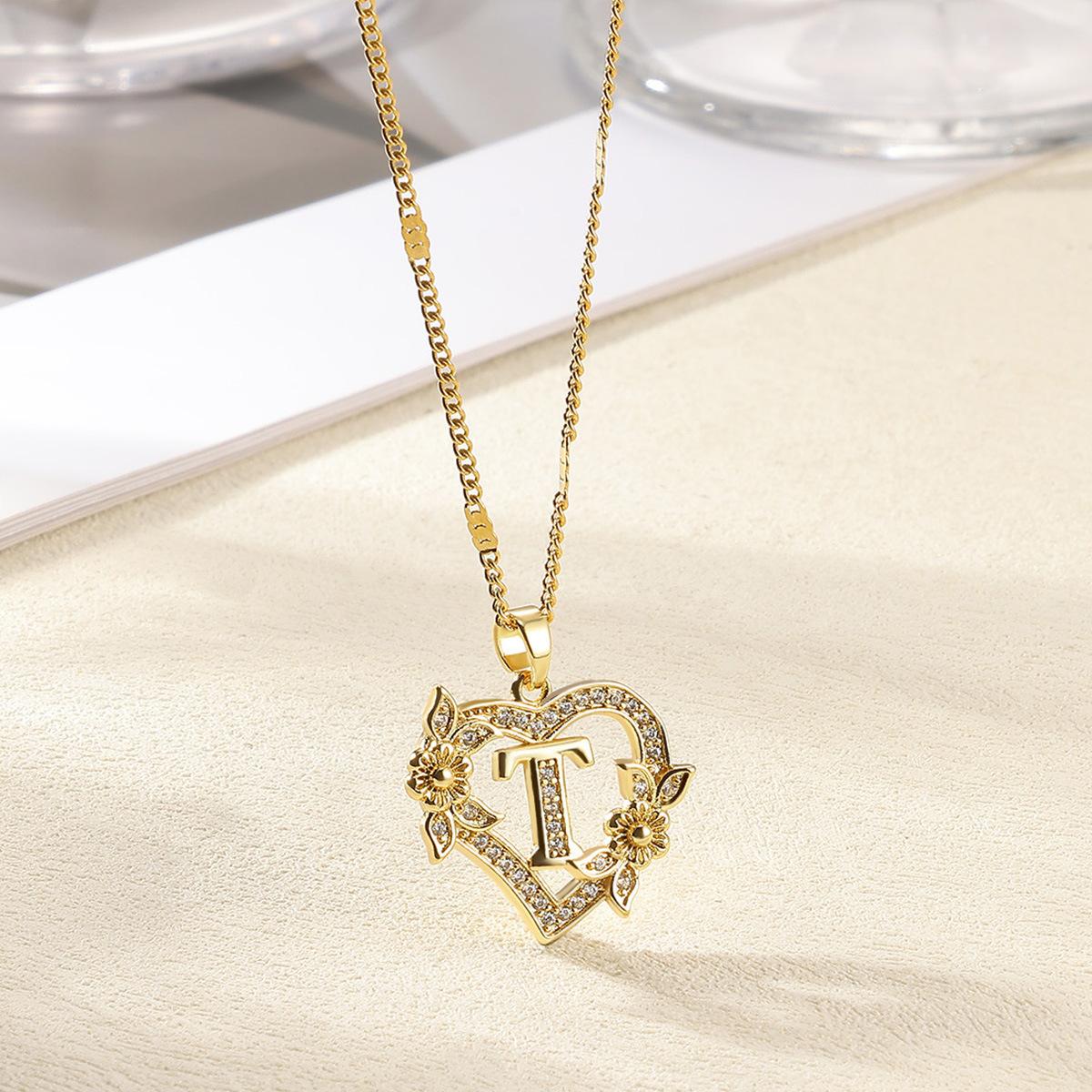 Summer women's heart-shaped necklace, stainless steel necklace with diamond and floral decorations, suitable for girls' daily fashion wear