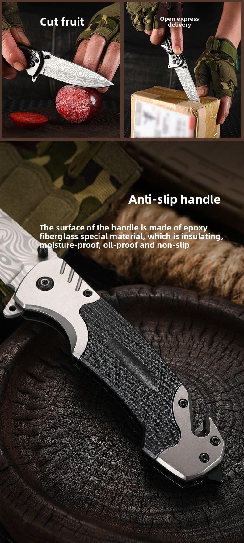 Damascus Tactical Survival Knife G10 Handle Camping Folding Knife Stainless Steel Outdoor Pocket Knife