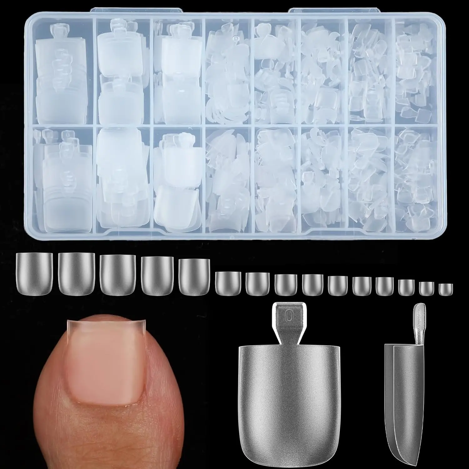 300 Pcs Gel X Toe Nail Tips 15 Sizes Extra Wide Large Full Cover Matte Clear No-file Needed DIY Square Shape Artificial False Toenails for Toes
