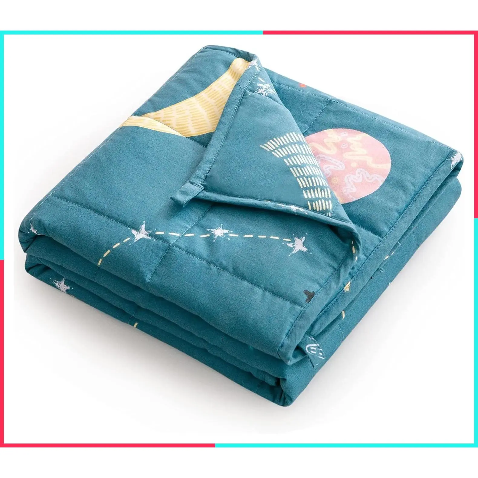 Weighted Blanket 3 Pounds Washable, Best for 20-40lb Breathable Cotton Heavy Blanket with Nontoxic Glass Beads - 36" x 48" Star Moon Blue
