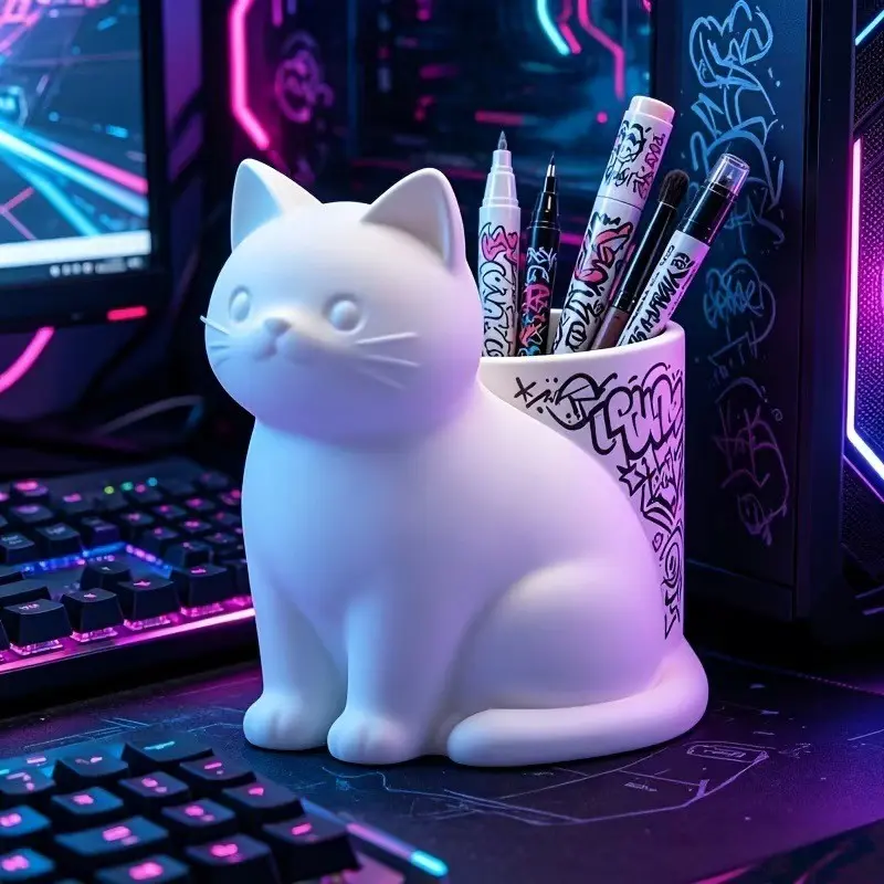Cat Design Office Desk Pen Holder, Practical Storage Space, Organizer, Office Accessories, Stationery Storage, 1pc, Desk Organizer Accessory