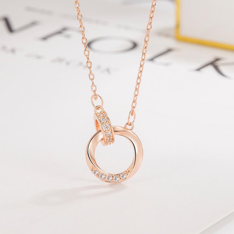 Diamond-Encrusted Double Ring Mobius Strip Couple Necklace Pair for Men and Women, Light Luxury Niche High-End Valentine's Day Gift