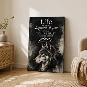 Motivational Wolf Canvas Wall Art, Inspirational Animal Quote Poster, Rustic Black Wolf Wall Decor for Bedroom Living Room Office, Unframed Canvas Poster or Framed Canvas Wrap