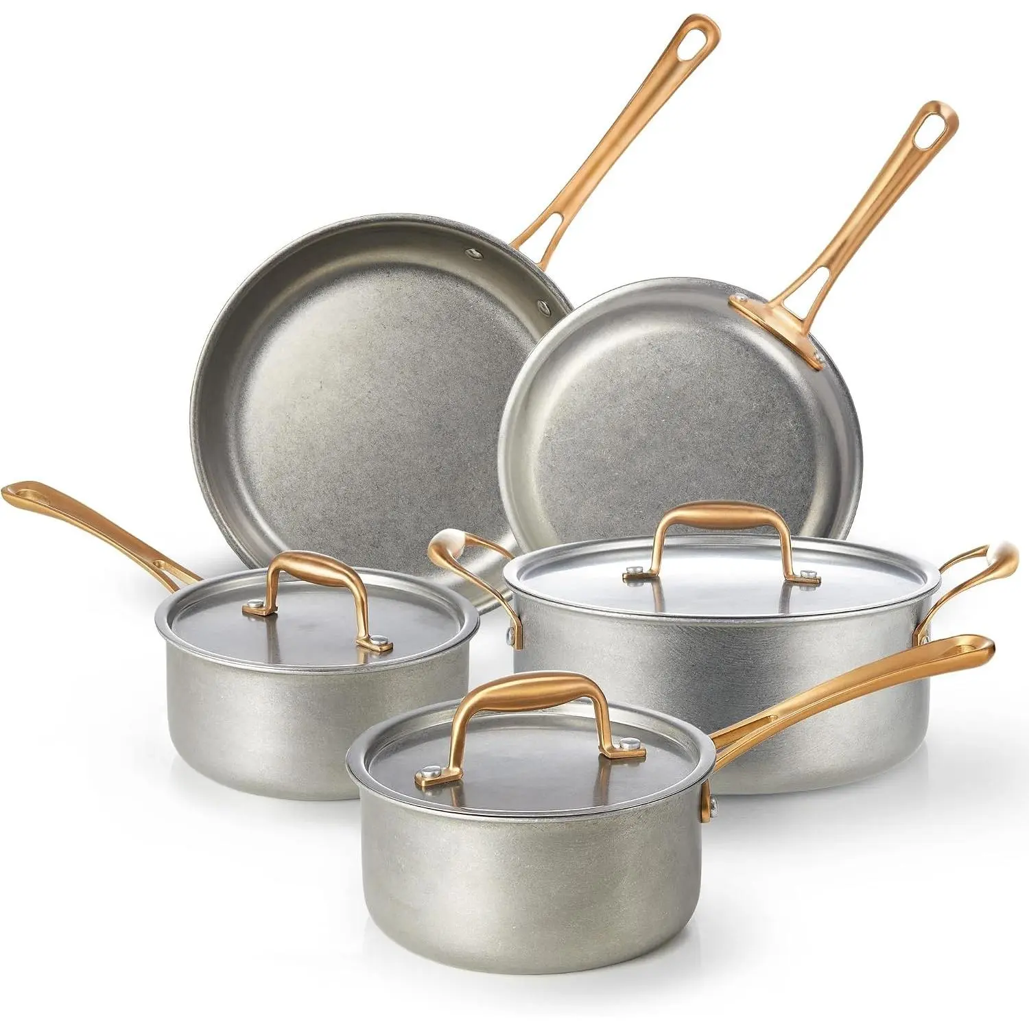 Pots and Pans Set 8 Pcs, Vintage Stainless Steel Cookware Set | Non-Toxic, PFOA/PFOS/PTFE Free, Kitchen Cooking Set with Frying Pans, Saucepans, Oven & Dishwasher Safe, Induction Compatible