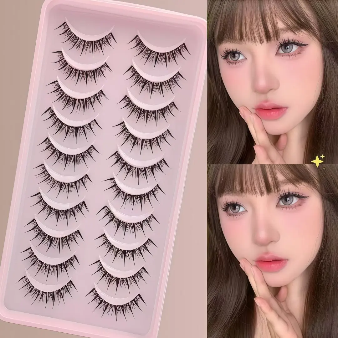 Transparent False Eyelashes for Cosplay, Natural Look Thai Style, 10 Pairs, Cartoon Eye Lashes, European and American Style