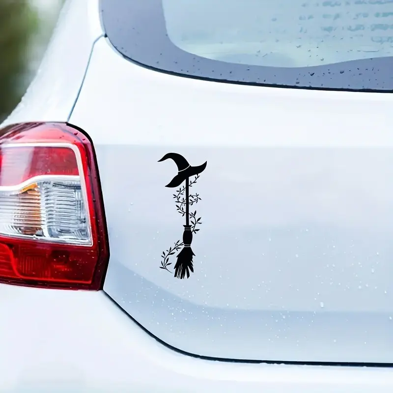 Witch Broom Car Sticker, Beautiful Halloween Car Decoration, Witch Broom Sticker for Cars, Fun and Stylish Automotive Decal