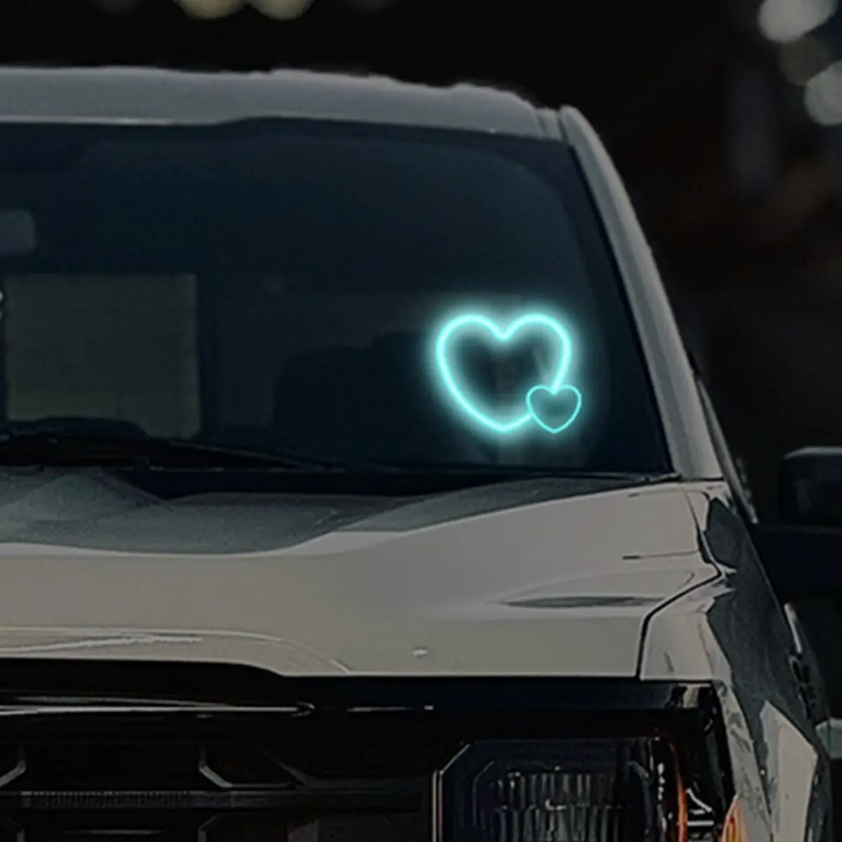 Solar & USB Dual Charging Double Heart Shaped Car LED Window Light, 4 Colors 8 Light Modes Vibration Light Sensor Auto On/Off Atmosphere Neon Lamp, Suction Cup Non-Destructive Installation Universal for All Vehicles