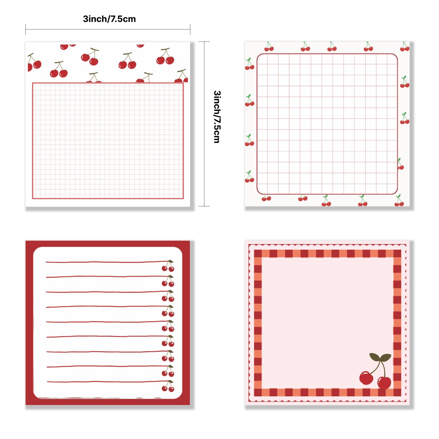 Cherry Pattern Sticky Note, 4 Counts/set Cherry Note Pad, Adhesive Memo Note Office Supplies for School Office Home Kitchen