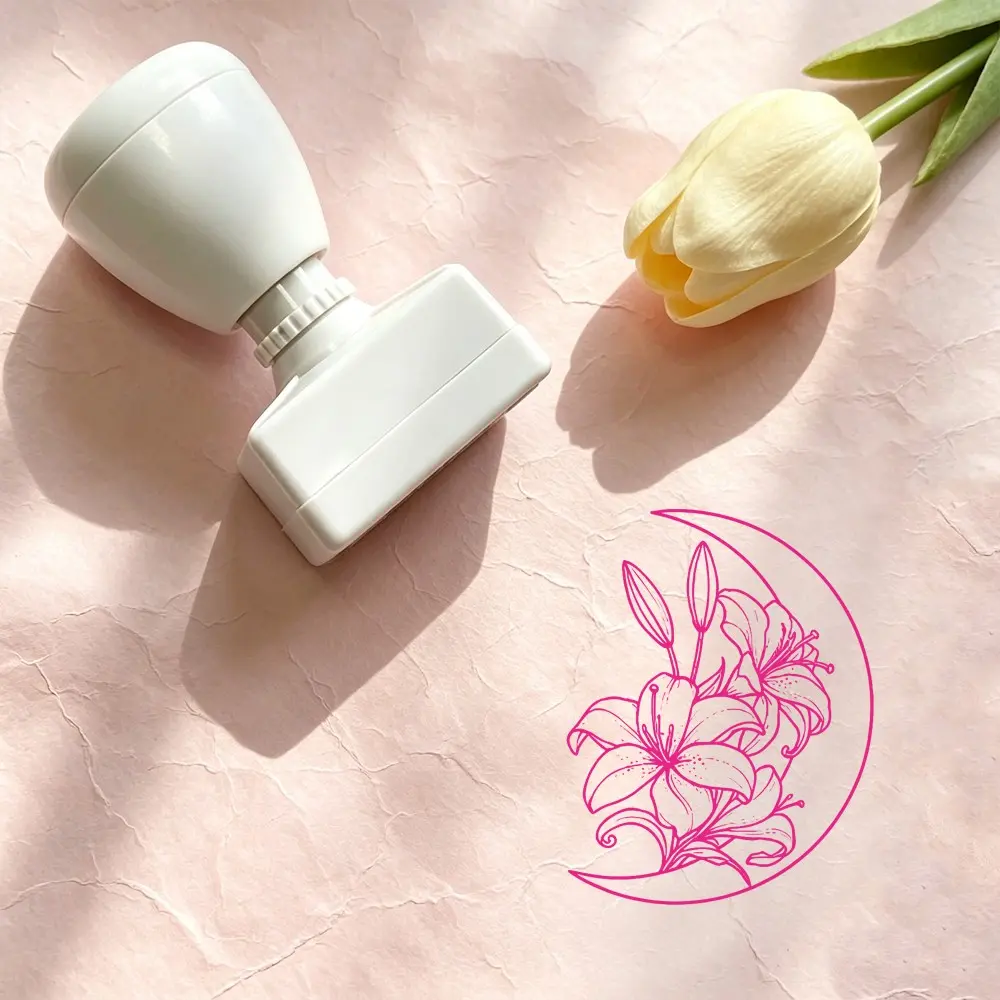 Moonflower Stamps Set, 4 Retro Floral Designs, Peony Tulip Lily Flower Patterns, Portable Pre-Inked Stamps for Scrapbooking, DIY Crafts, Gifts