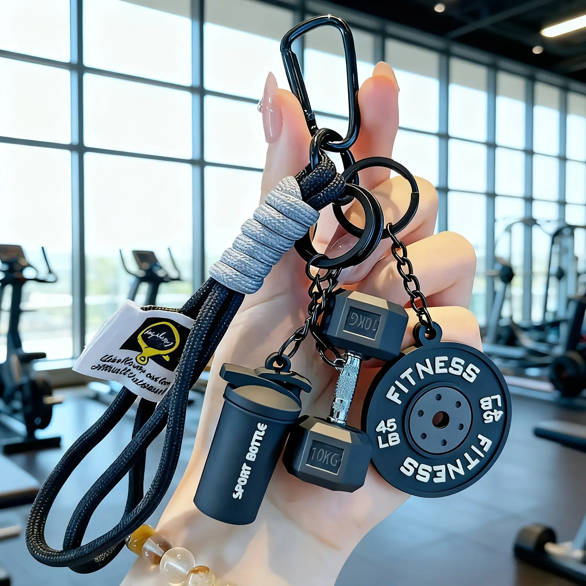 4 Pack Sports Fitness Keychain Set, Barbell Dumbbell Kettlebell Backpack Charms, Unisex Couple Pendant Gift for Gym, Perfect Workout Accessory