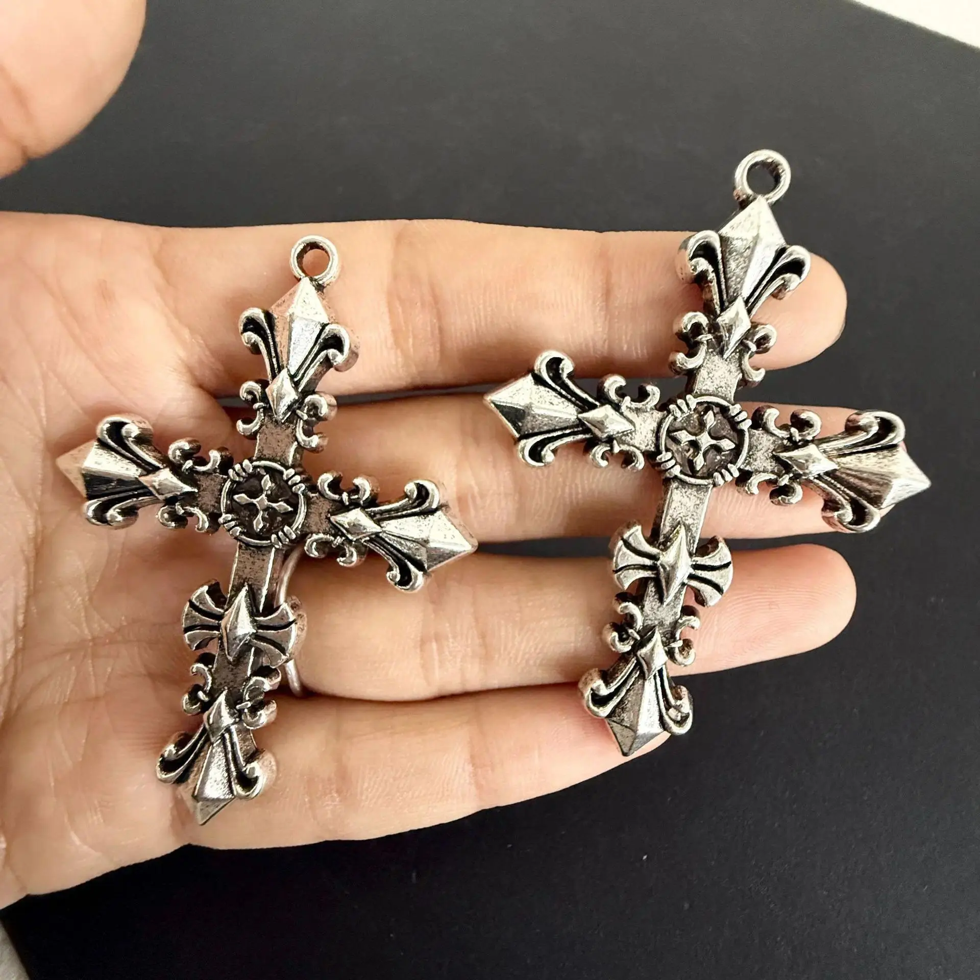 10pcs Antique Silver Gothic Cross Pendant Charms DIY Jewelry Making Accessories