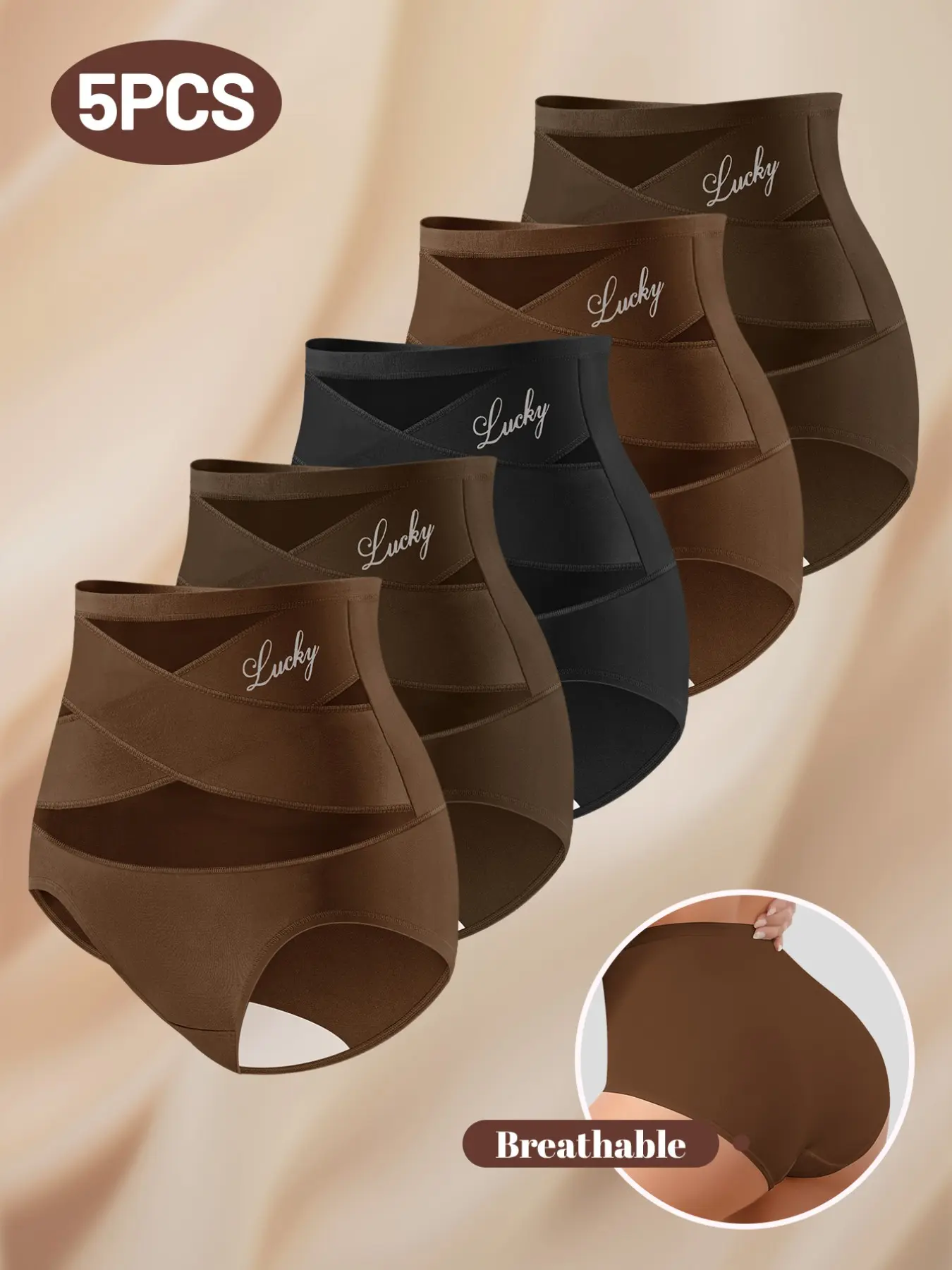 5-Pack Modern High-Elastic Waist Triangle Underwear, High Waist Panties, Fitted Plain Design, Ideal for Work and Commute, All-Season Wear