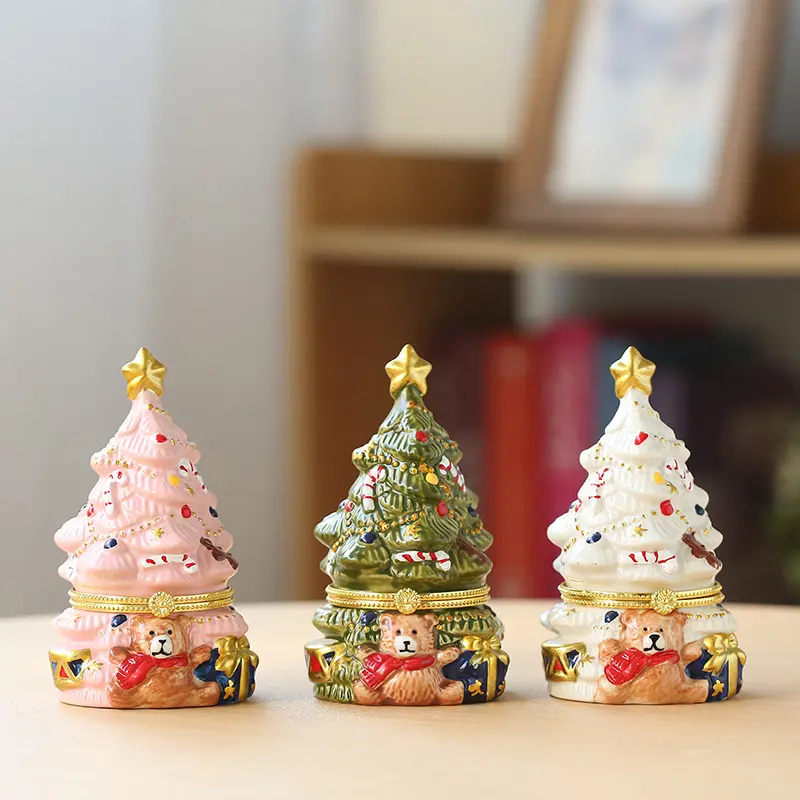 Ceramic Christmas Tree Figurine, Home Desktop Decor Craft Ornament