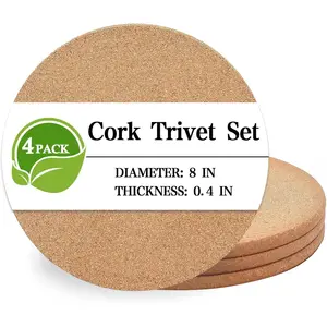 4 Pack 8 Inch High Density Thick Cork Trivet Set Heat Resistant Multifunctional Cork Coasters Hot Pads for Kitchen Table Countertops for Hot Dishes