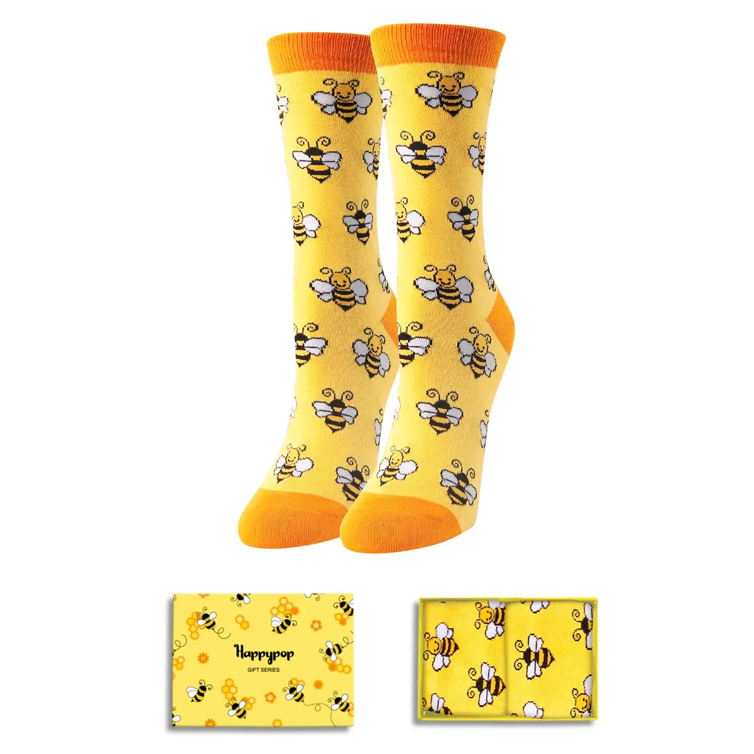 HAPPYPOP Funny Socks for Women Girls Bee Socks, Bee Gifts for Women Bumble Bee Gifts, Yellow Socks Cute Socks Insect Socks