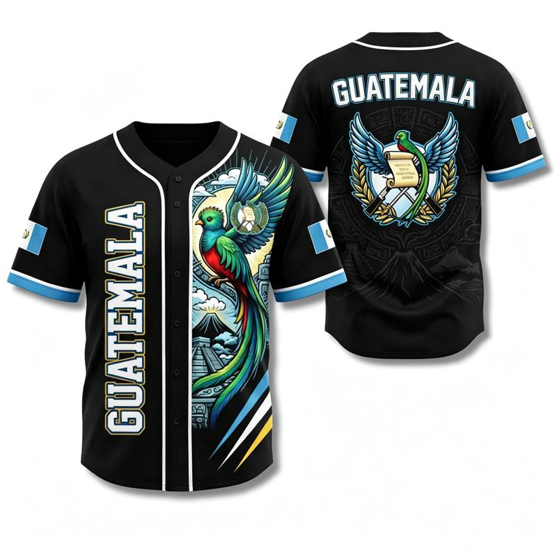 Unisex Guatemala Sports Jersey Baseball, Blue-White Team Colors, Pearl-Weave Breathable Fabric, Tailored Cut, Balanced Elasticity, Multi-Size Short Sleeve Tops, Sporty Chic Fan Wear for Team Events