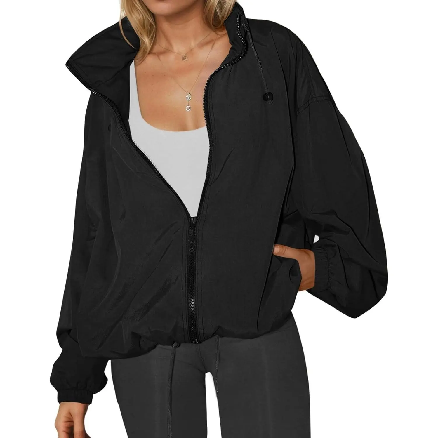 Womens Waterproof Rain Jackets Lightweight Zip Up Raincoat Outdoor Hiking Hooded Windbreaker with PocketGift
