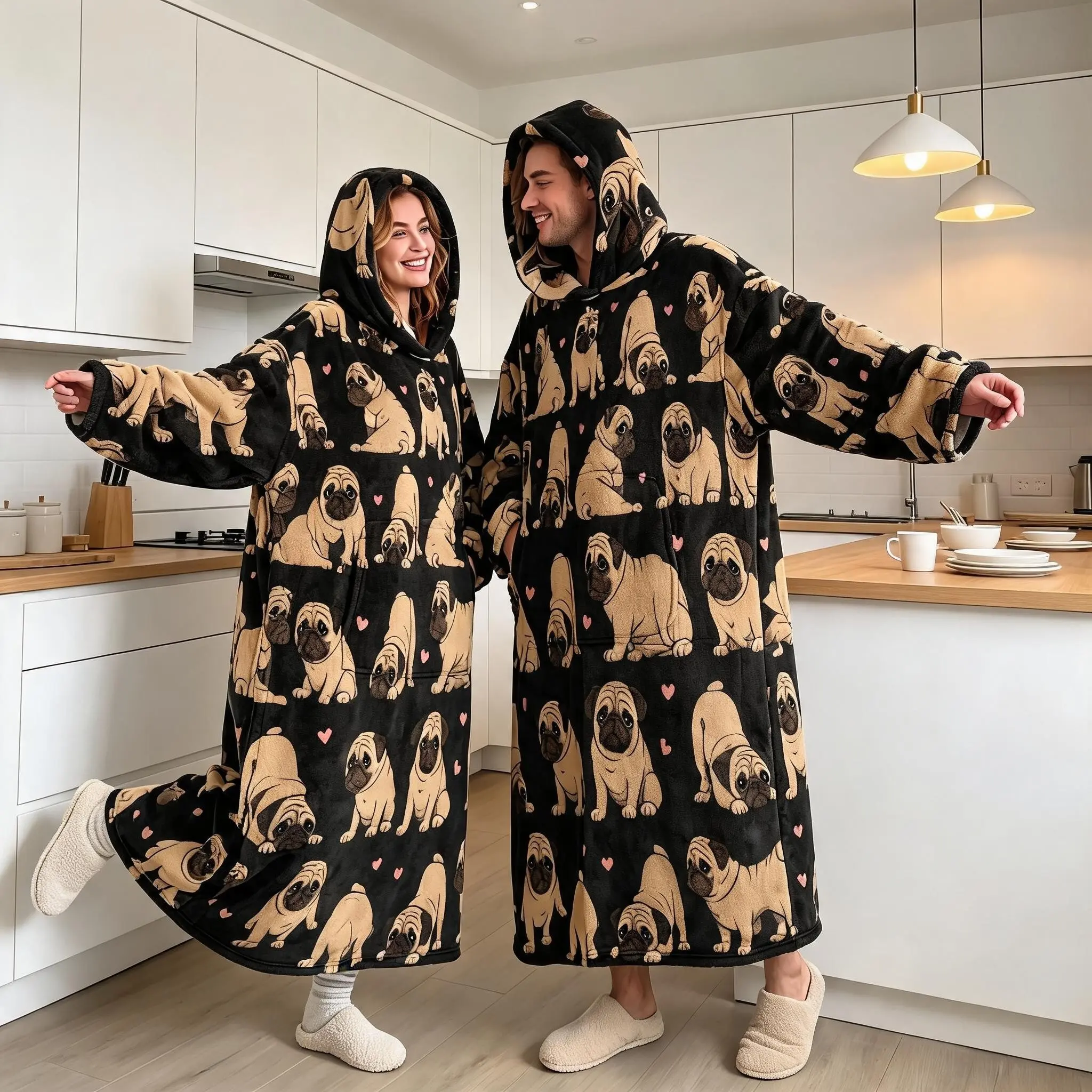 Flannel Hooded Wearable Blanket, Reindeer Stripes Pattern, Soft Cozy Style, Thick Warm One-Piece Lazy Jacket, Perfect Gift for Friends