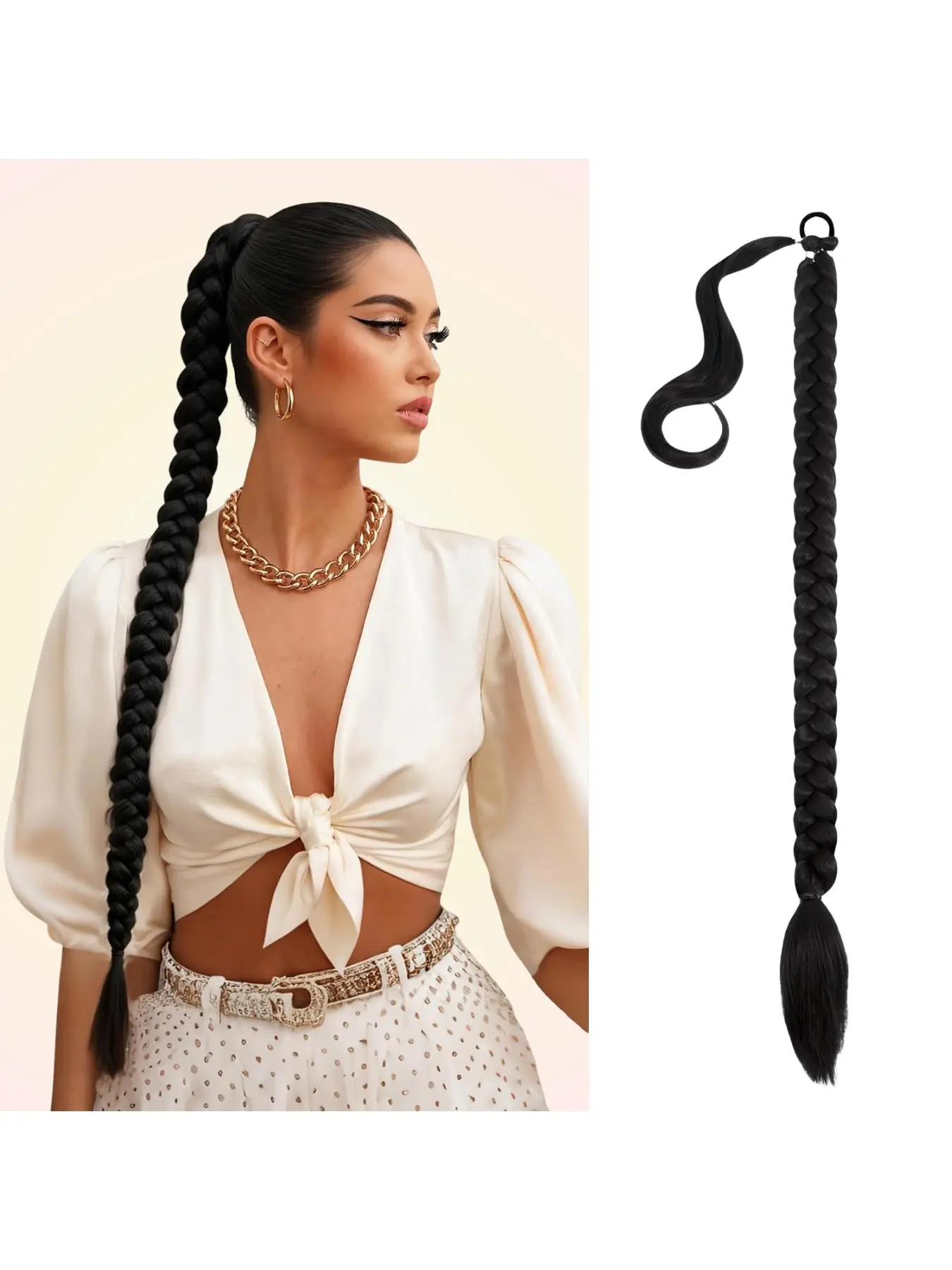 Long Braid Ponytail Extension, 32", 150g, Ponytail Extension Synthetic Hair Wrap Around DIY for Women Natural Soft for Weddings Parties Office Daily Use