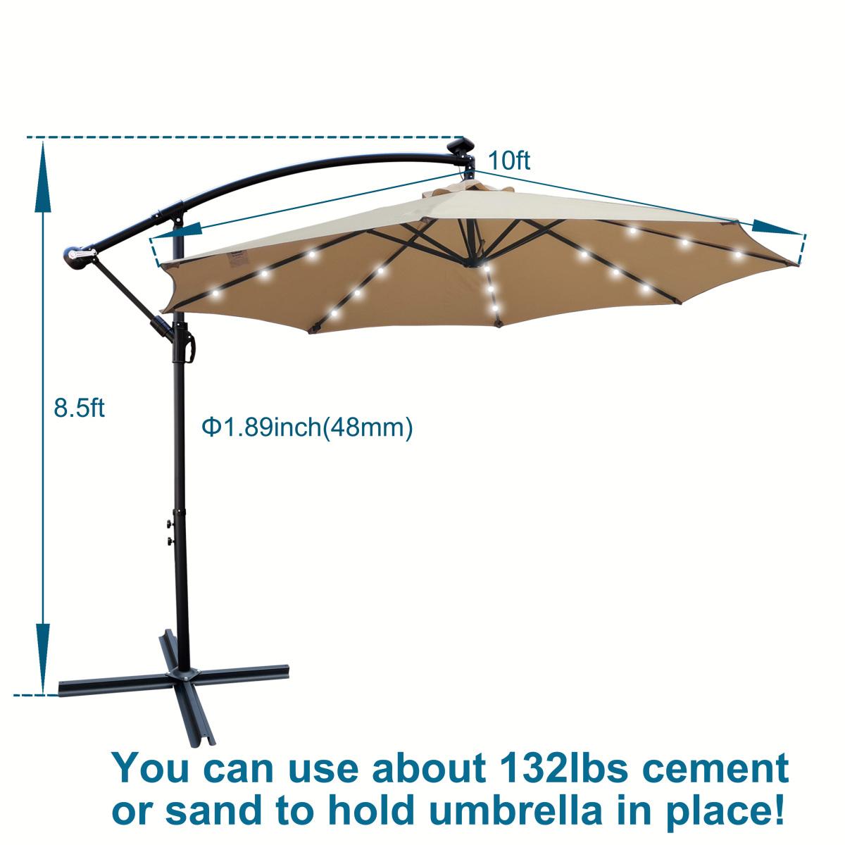 10 ft Outdoor Patio Umbrella Solar Powered LED Lighted Sun Shade Market Waterproof 8 Ribs Umbrella with Crank and Cross Base for Garden Deck Backyard Pool Shade Outside Deck Swimming Pool