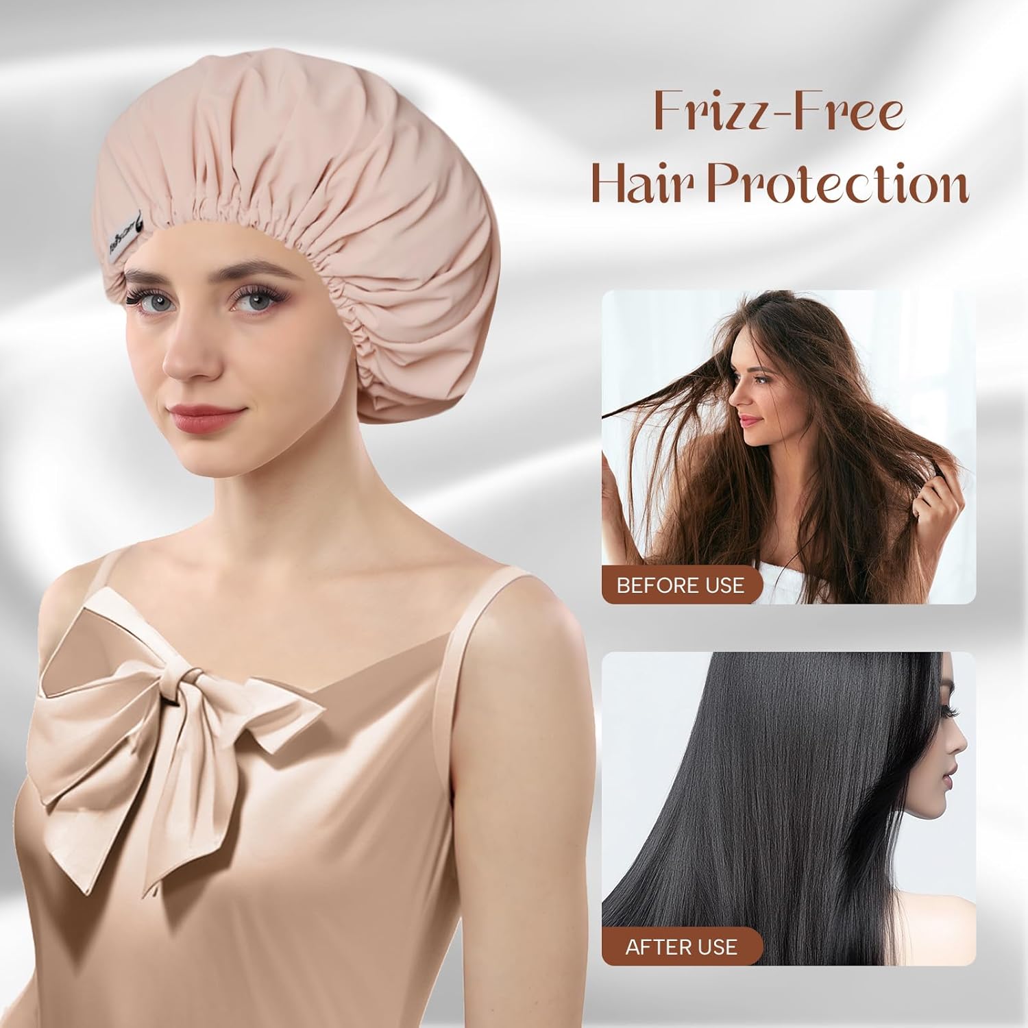 Shower Cap  , Double-Layer Hair Cap, with Elastic Band, Ideal for Shower, , Travel & Cleaning (Light , One Size)