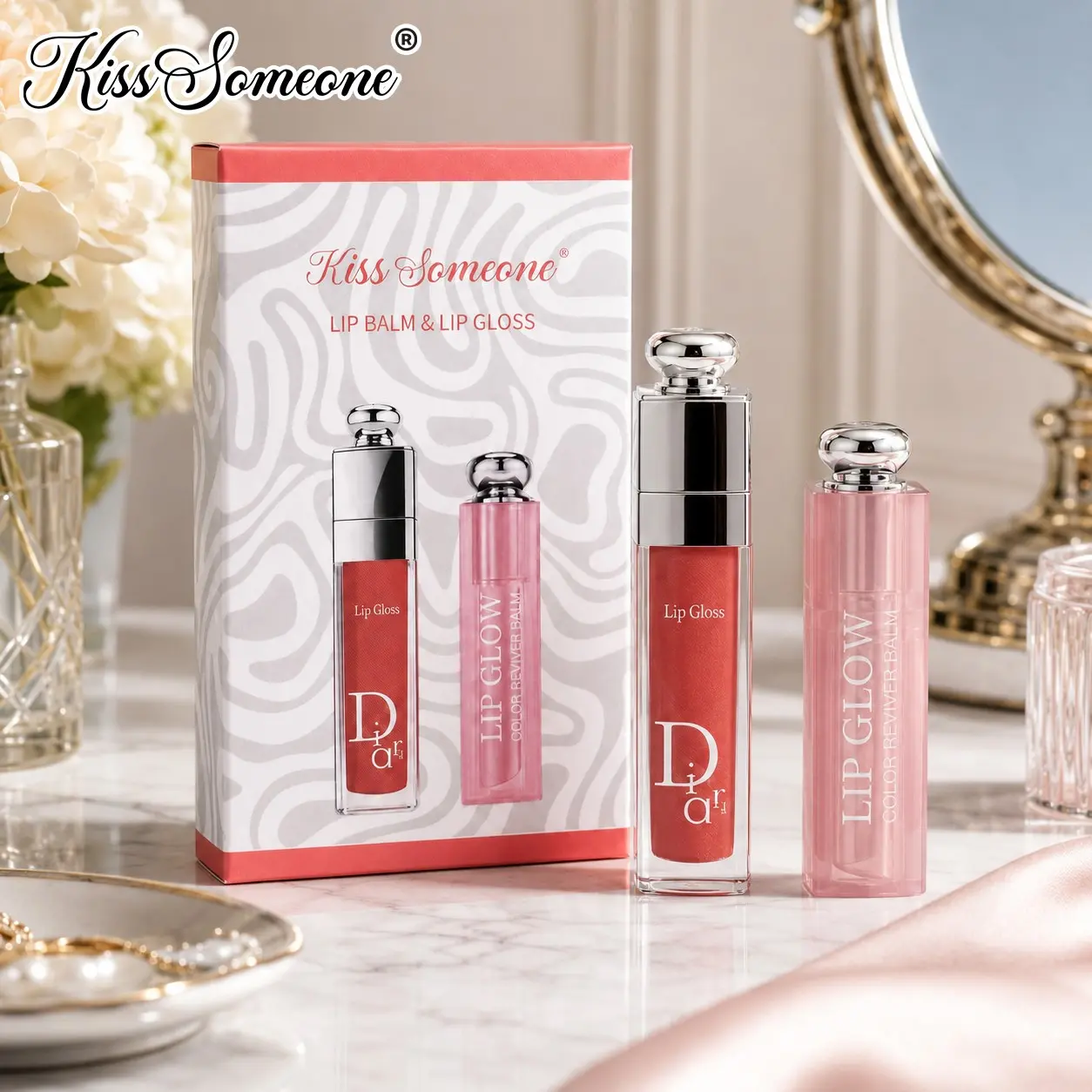 2-Piece Multi-Color Lip Gloss Set, Shiny Texture Fashion Lip Color, Portable Beauty Cosmetics, Lipstick, Lip Gloss, Essential for Daily Wear