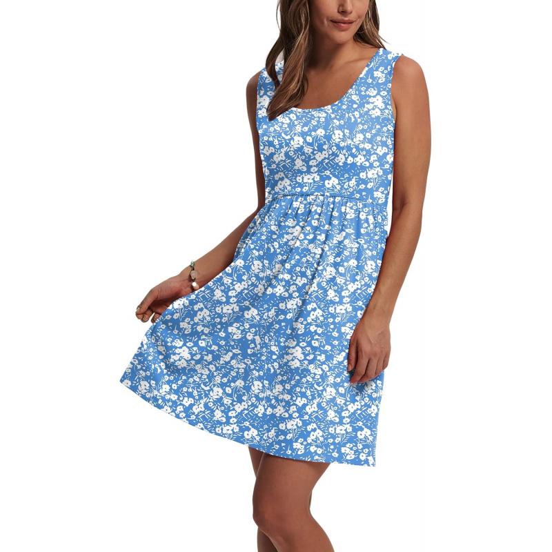 Women's Summer Dress 2026 A-Line Sleeveless Casual Sundress with Pockets Floral/Solid