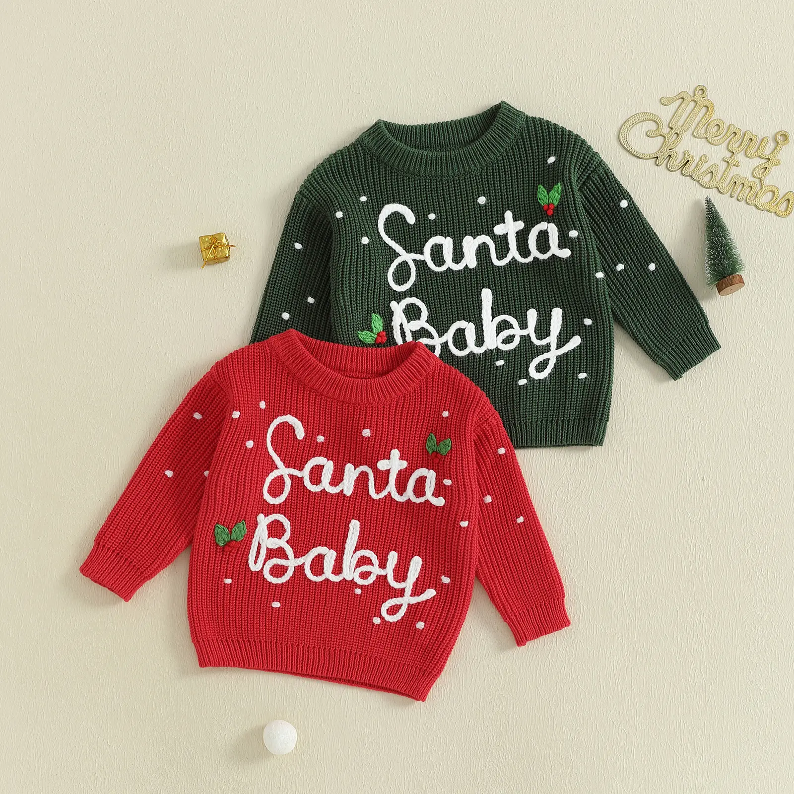 Toddler Baby Little Boy Girl Christmas Sweater Letter Embroidered Long Sleeve Pullover Fall Winter Chunky Knit Tops 0-5 Years