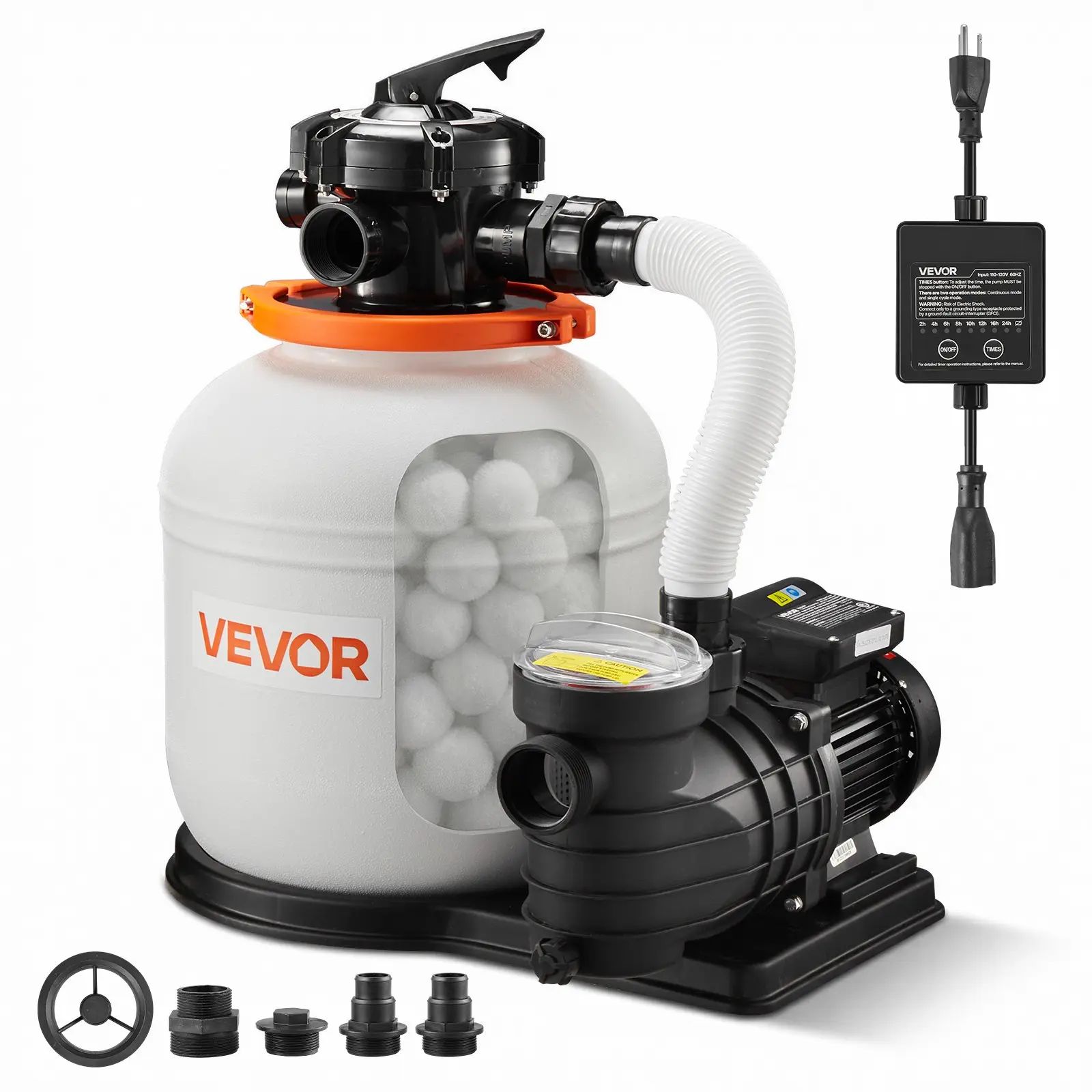 【DealsForYouDays】VEVOR FlashPure Sand Filter Pump, 14 in for Above Ground Pool, 0.75 HP 3500 GPH, Swimming Pool Filter System with Timer, 6X Faster Filtration, Media Installed, Leak-Resistant, Ready to Use Out of Box