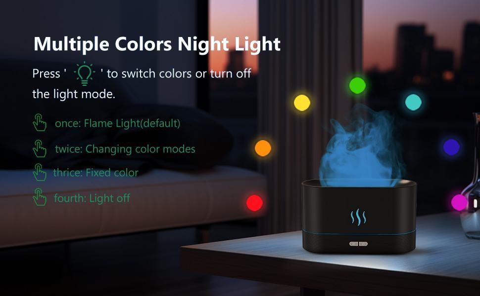 7 Colors Essential Oil Diffuser, Air Humidifier with Flame Led Light, Noiseless Operation, Auto-Off Protection - Perfect for Home Bedroom Office Gifts