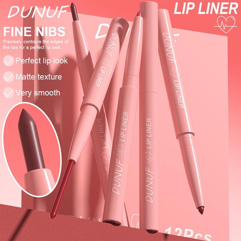 Waterproof Lip Liner Set, 12pcs/set Matte Lip Liner Kit, Easy-Coloring Lip Liner Pencils Suitable for All Occasion, Makeup Products for Girls and Women, Tinted Lip Liner
