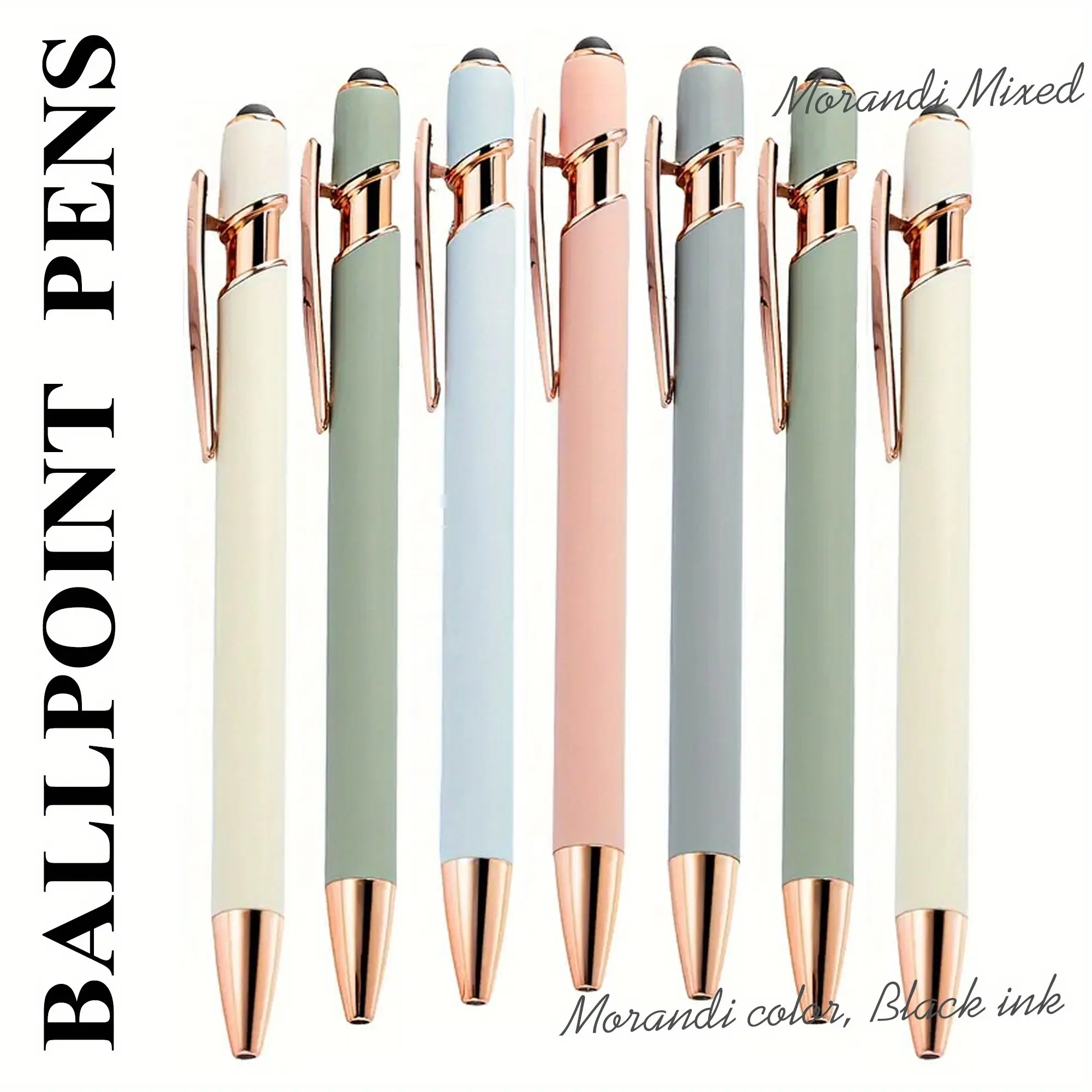 7Pcs Beautiful and Lovely Metal Ballpoint Pens, Capacitive Touch Writing Smooth, Student Business Office Stationery Holiday Gift Black Ink, School Supplies, Back to School