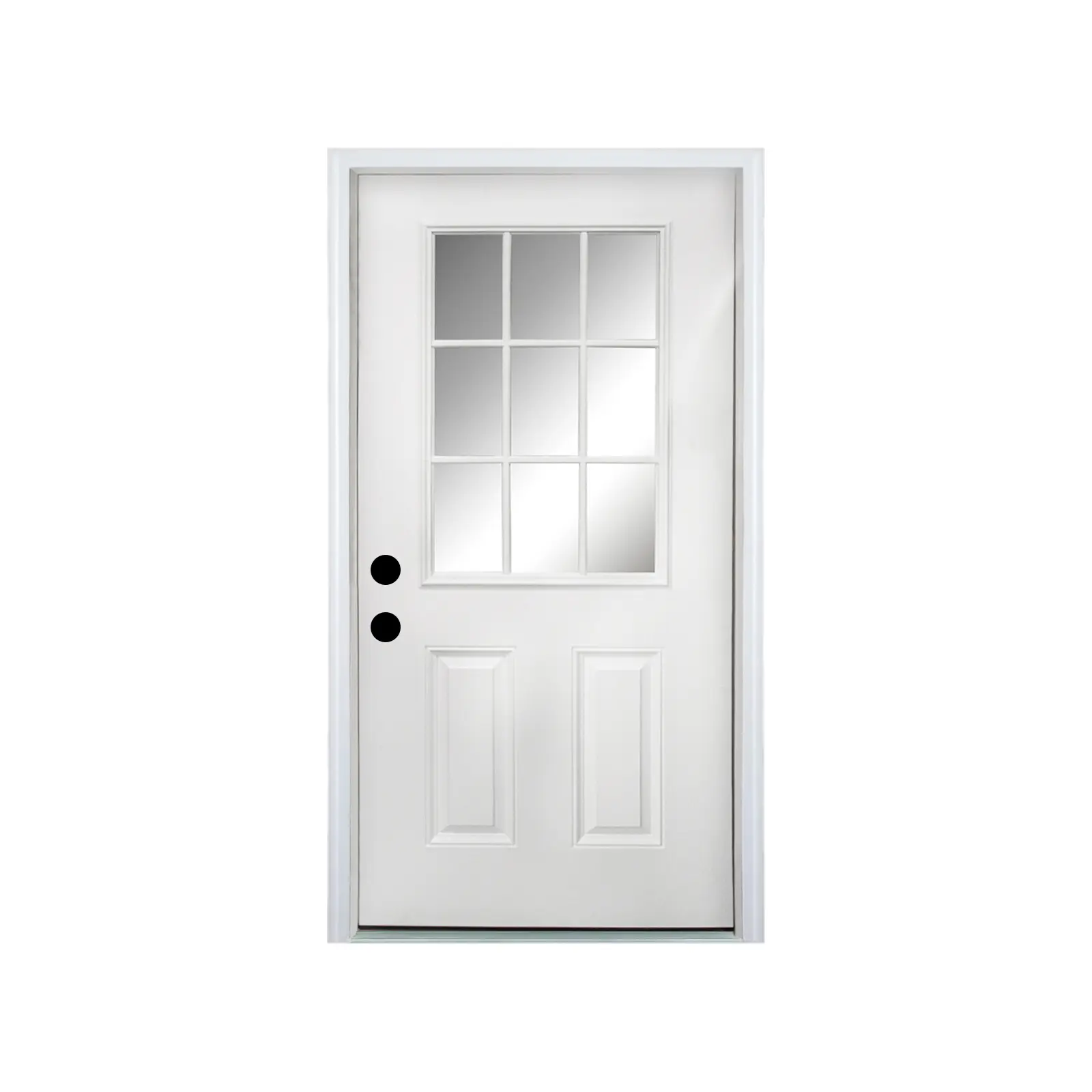 Nokaa 32x80 Fiberglass Entry Door with 9 Lite Low-E Glass, 4-9/16 in.Vinyl Frame, White Wood Grain Surface, Right Hand Inswing, Primed Front Door for Home Entrance, Garden & Outdoor Use, Polyurethane Foam Core, White Color Options