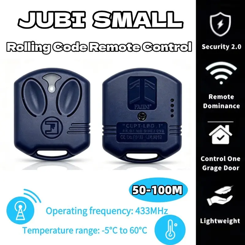 Fadini Jubi Small Compact Garage Door Remote Control, 433.92mhz Rolling Code, Dual Button, Deep Blue Abs Shell, Replacement Key for European Folding Doors