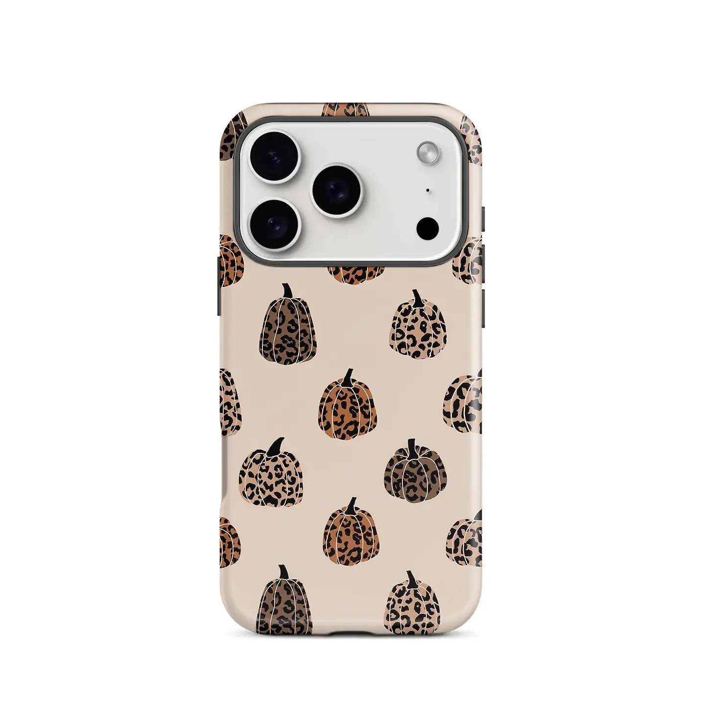 Beige Background Leopard Print Pumpkin Fall Pattern Shockproof Phone Case Protective Cover For iPhone 17 16 15 14 13 12 11 Pro Max Drop Scratch Resistant