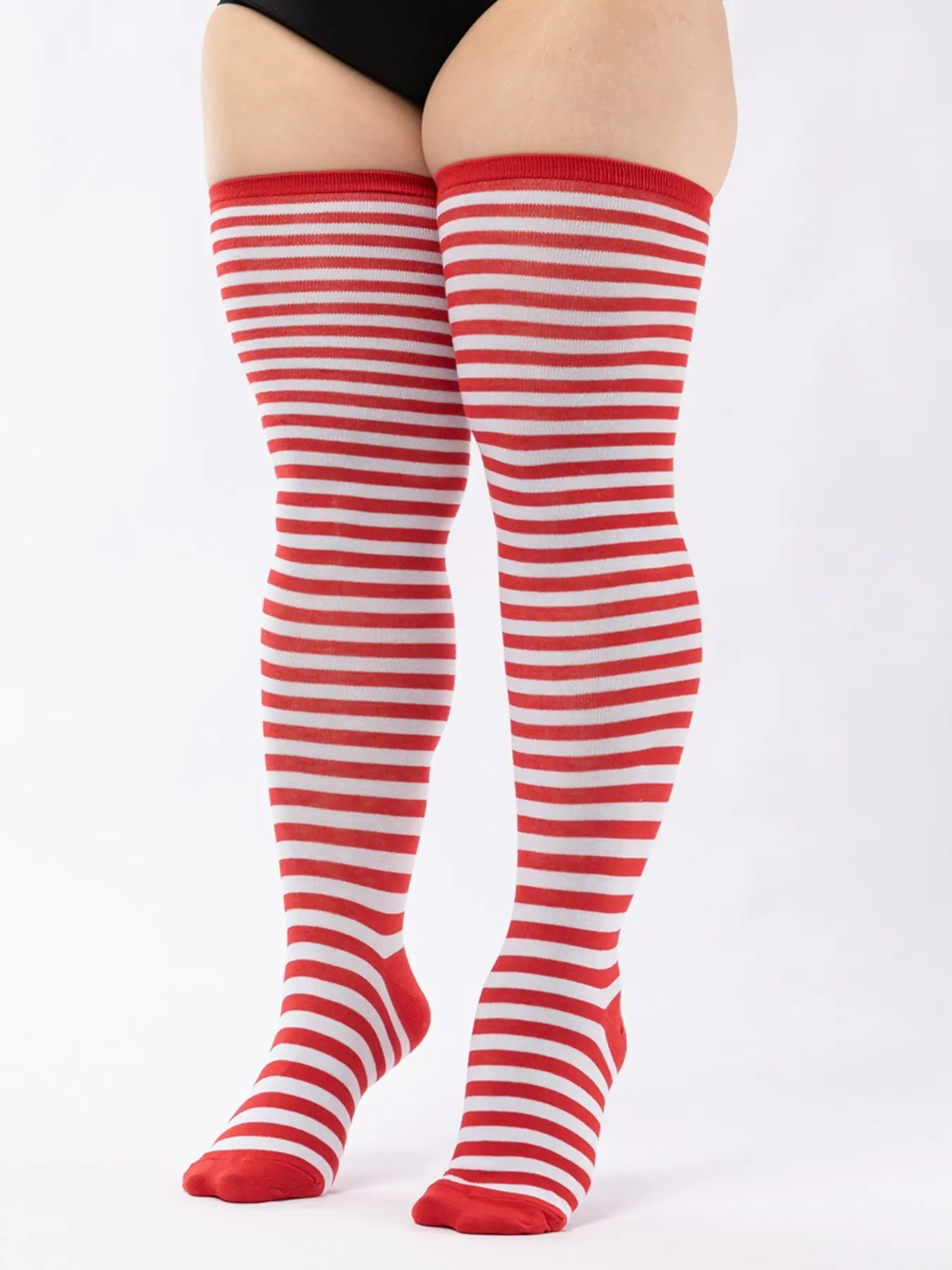 1 Pair Plus Size Soft Stretchy Striped over Knee Socks, Wide Leg Long Thigh High Socks for Daily & Cosplay, Casual All Seasons Wear Knitted Socks