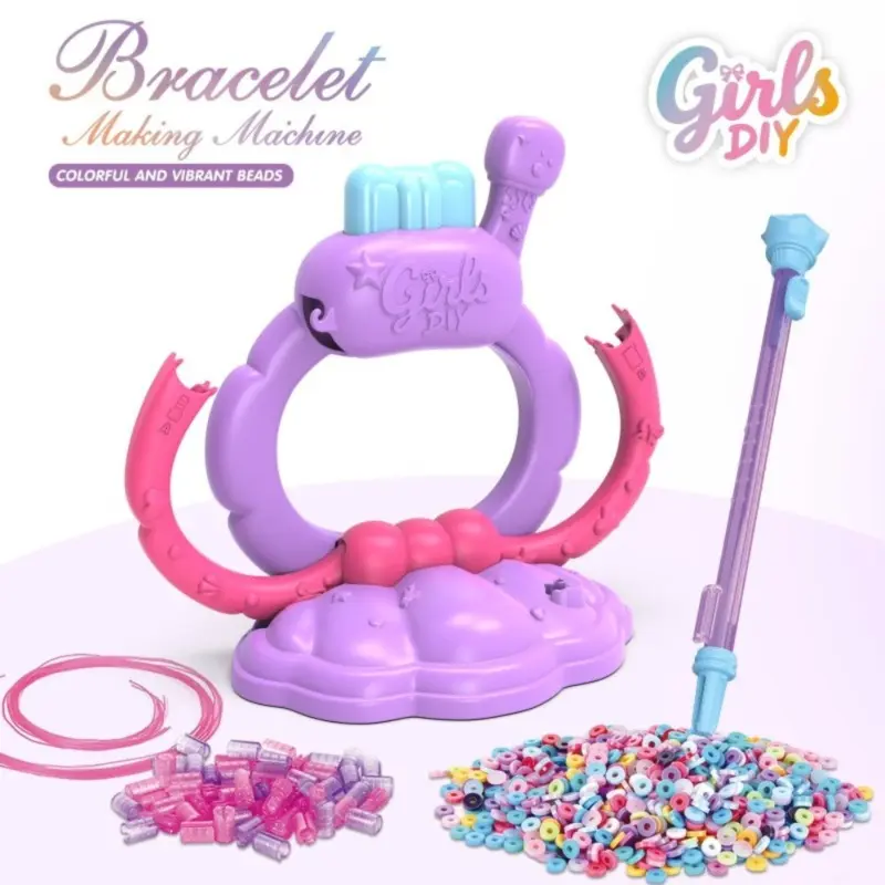 Kids DIY Bead Bracelet Making Machine Set, Colorful Bead Craft Kit for Girls, Create Your Own Handmade Bracelets Pretend Play Toy, Educational Birthday Gift, Beading Kits