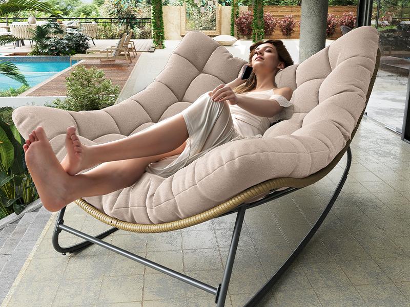 Amopatio Outdoor/Indoor Papasan Chair, Oversized Egg Rocking Chair with Thick Cushion for Bedroom/Livingroom,Folding Lounger for Patio/Garden/Backyard