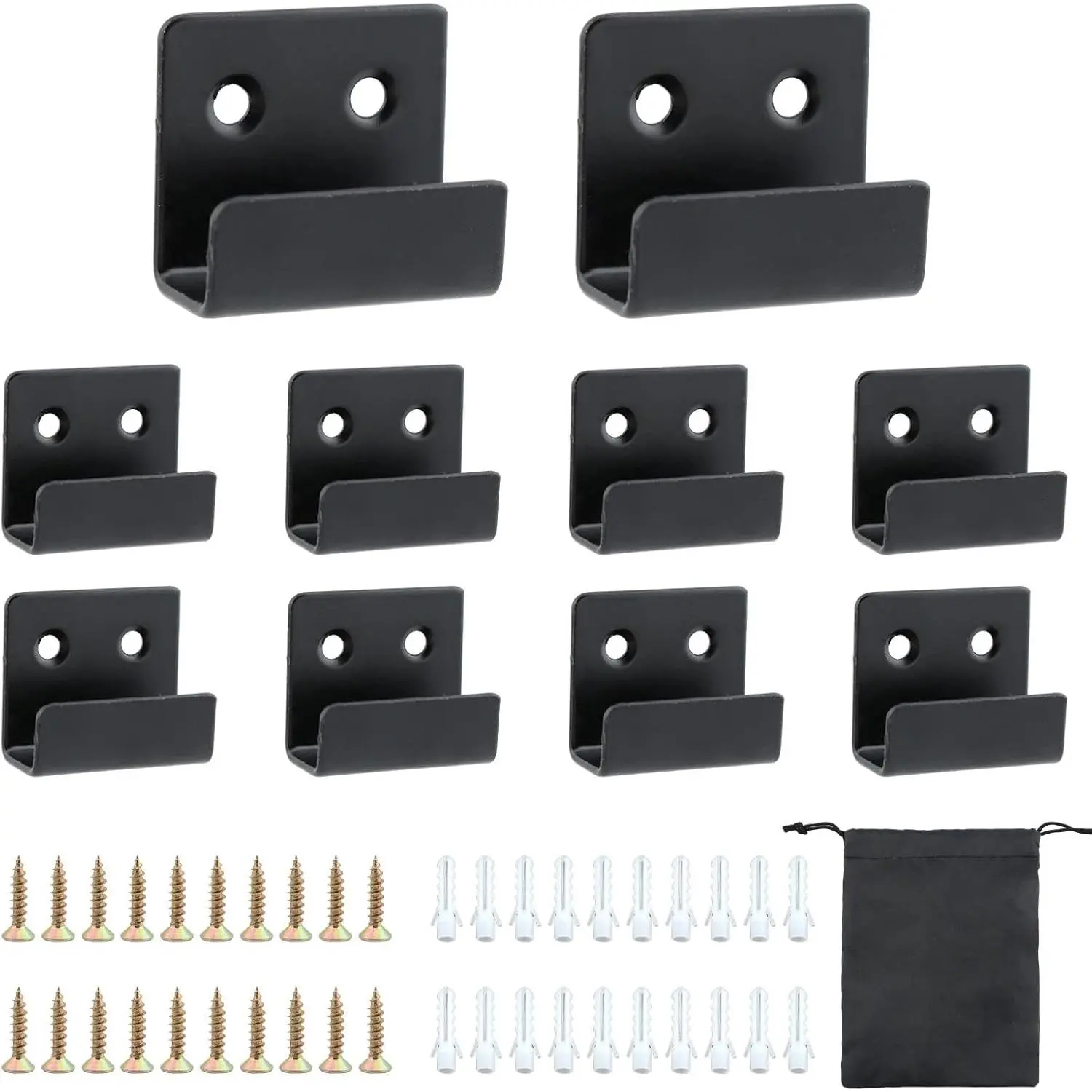 10 count Tile Wall Hangers, Stainless Steel U-Shaped Wall Brackets with 20 Screws+20 Expansion Tubes+1 Storage Bag, Billboard Holder Brackets for Mirrors, Picture Frame(Black)