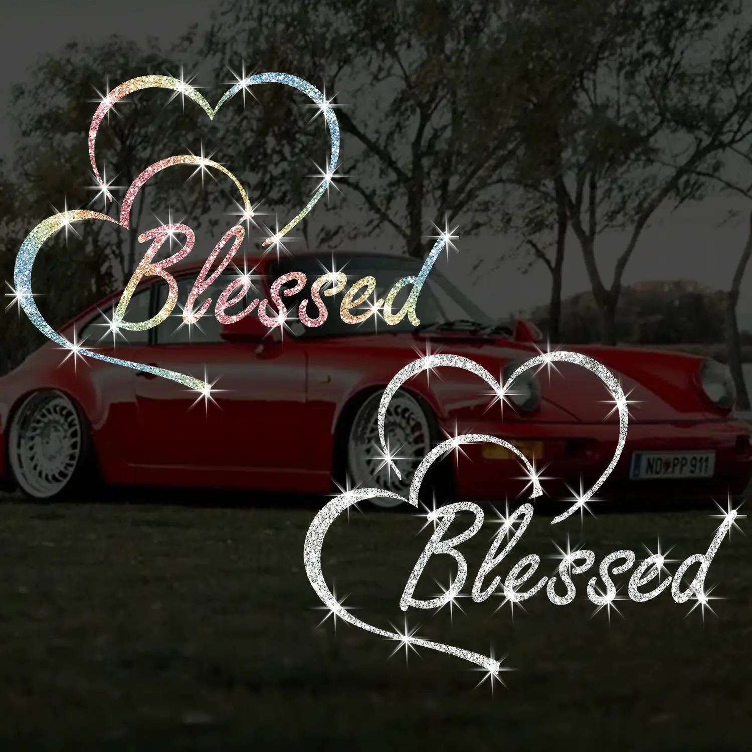 Bling Rhinestone Car Sticker with Blessed Heart Crucifix, Waterproof Religious Decal for Universal Vehicle Exterior Bumper and Window, Car Decorative Sticker, Stickers