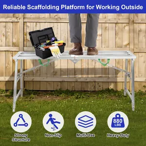 160x30x120cm Scaffolding Ladder Heavy Duty Scaffold Ladder with Handle Height Adjustable Multi-Functional Workbench for Car Washing 400kg Load Capacity
