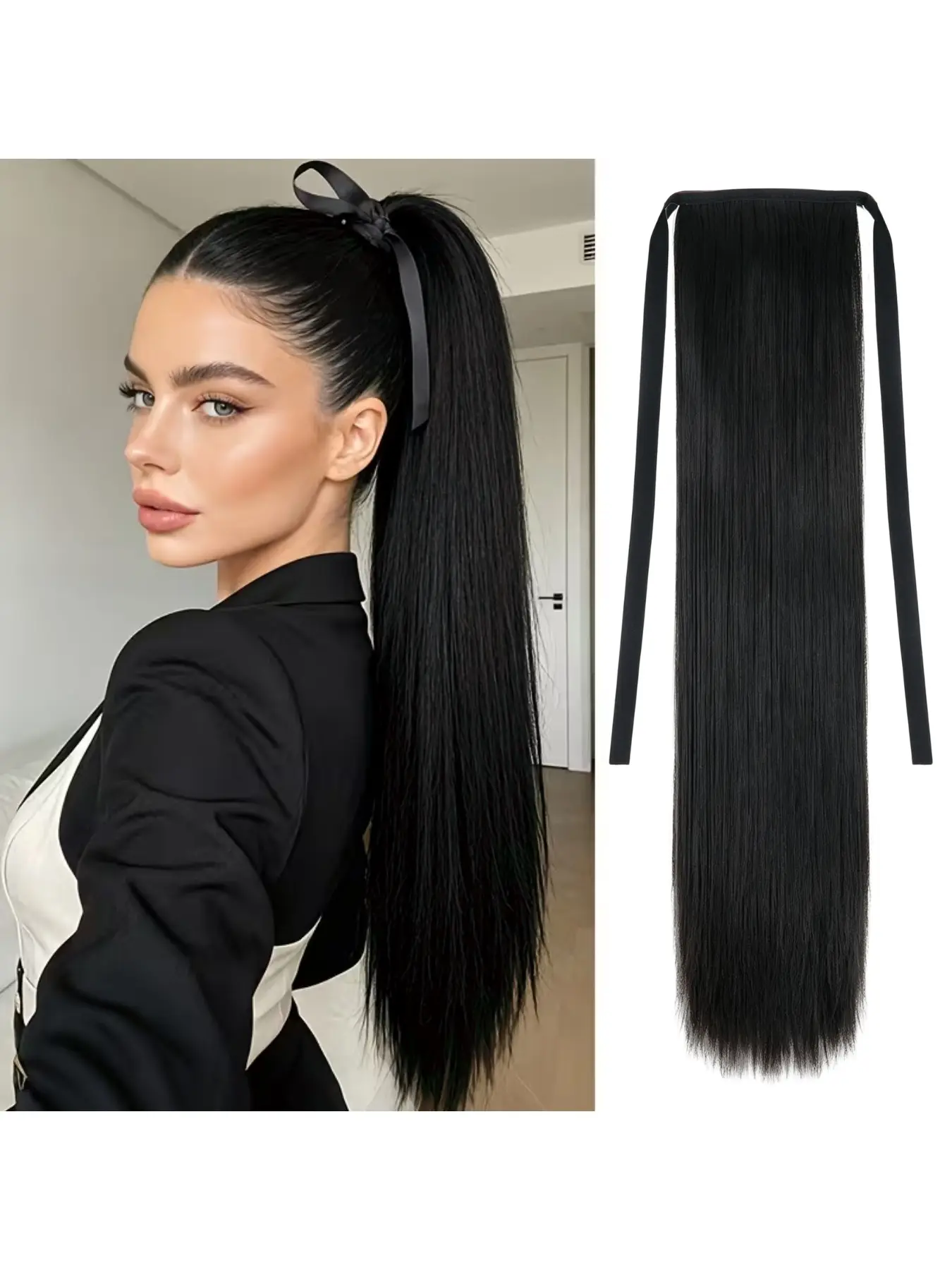 22Inch,32in,Long Straight Ponytail Wig with Tie Straps, -Looking Synthetic Fiber Ponytail Wig for Women, Hair Accessory for Hair Extension And Volume Addition,Suitable for women's daily wear， Halloween, Christmas