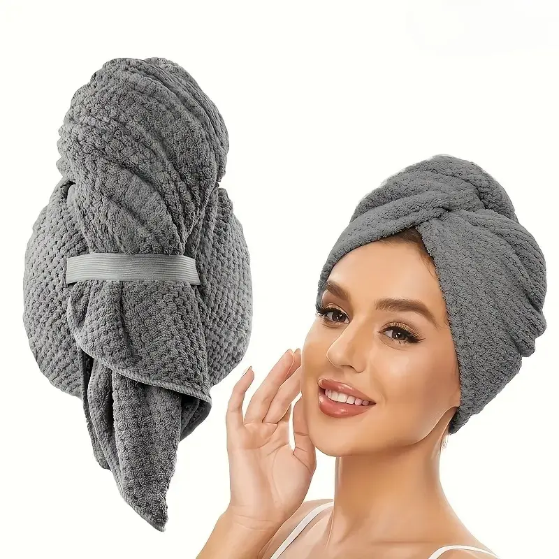 Extra Large Microfiber Hair Towel Wrap, Ultra Absorbent Quick Dry Hair Turban with Elastic Band, Soft Lightweight Hair Drying Cap for Long Hair, Shower, Spa, Skincare Routine, Travel and Daily Beauty Care