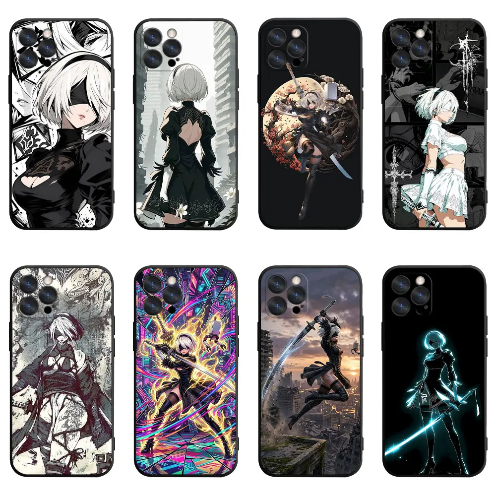 NieR: Automata 2B Phone Case, Four-Corner Shockproof Lens Bumper Cover Compatible With iPhone 11/12/13/14/15/16/17 & Samsung Galaxy S23/S24/S25/S26