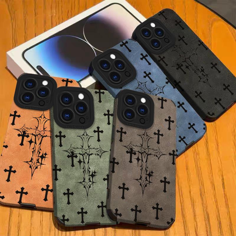Black cross-patterned phone case, compatible with iPhone 17, Pro Max, Air 16, 16e, 15, 14, 13, 12, 11, Pro Max Plus, X, XS, MAX, XR, back cover.