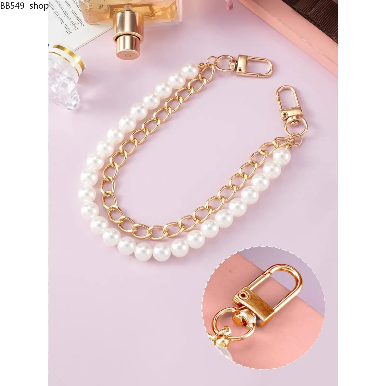 Imitation Pearl Purse Chain, Light Gold/silver Color Handbag Straps, Metal Shoulder Crossbody Bags, Short Handle Replacement Charms, DIY Purse Making, Fashionable Chain Strap, Bag Accessories