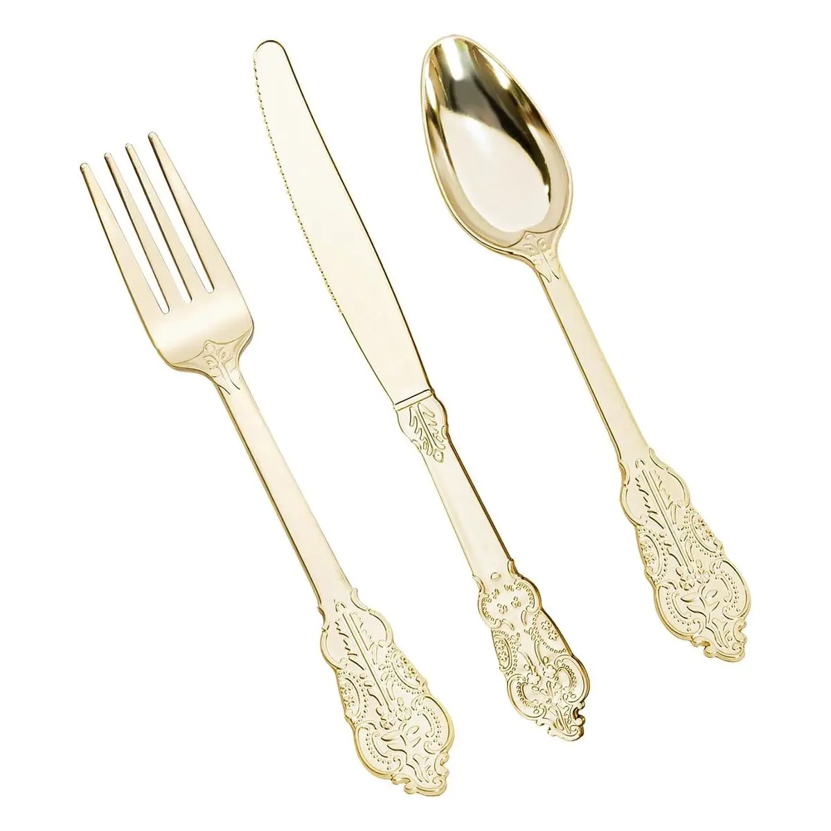 Gold Disposable Plastic Tableware Set - 80-Piece Heavy-Duty Cutlery with 30 Forks, 25 Knives, 25 Spoons for Party, Wedding Use